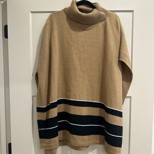 Lane Bryant Camel and Black Turtleneck Poncho Sweater